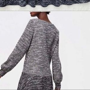 Loft Mixed Melange Tweed flounce dress gray black